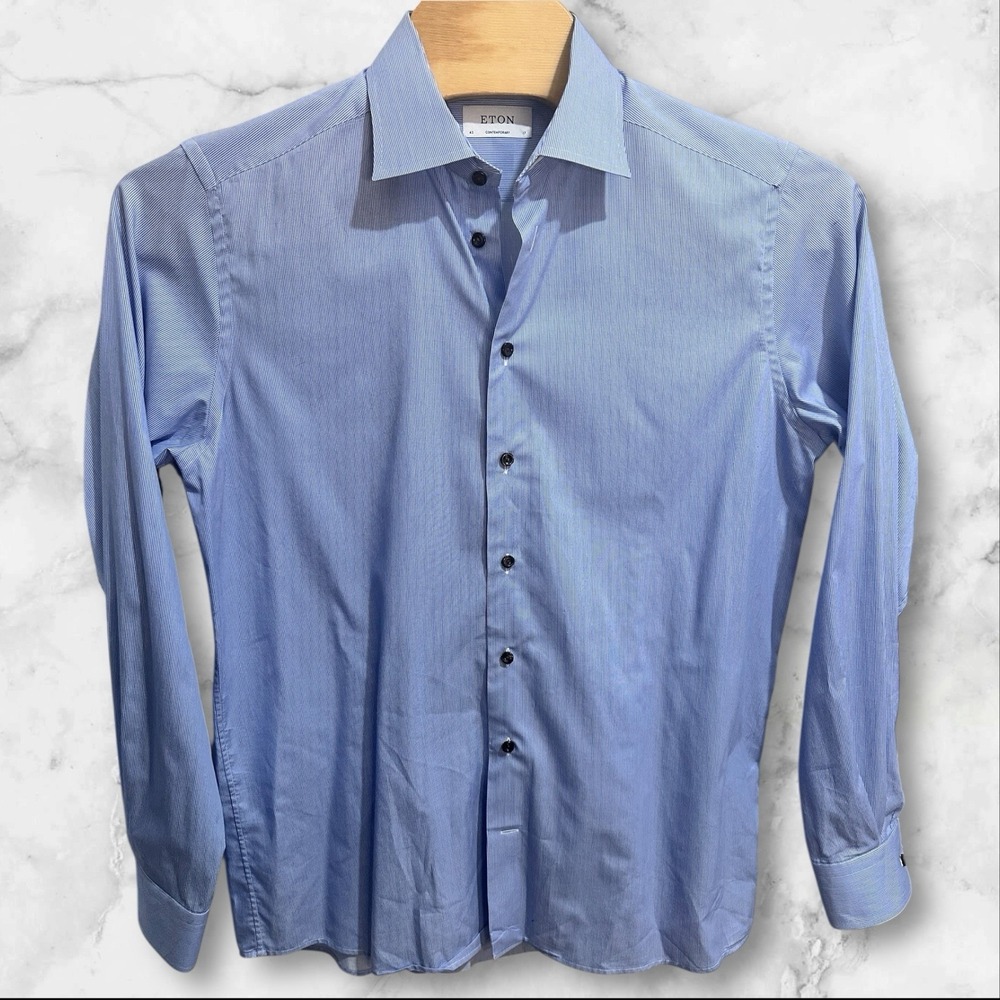 ETON Contemporary Blue Striped Long‎ Sleeve Dress Shirt Men's Size 17/42